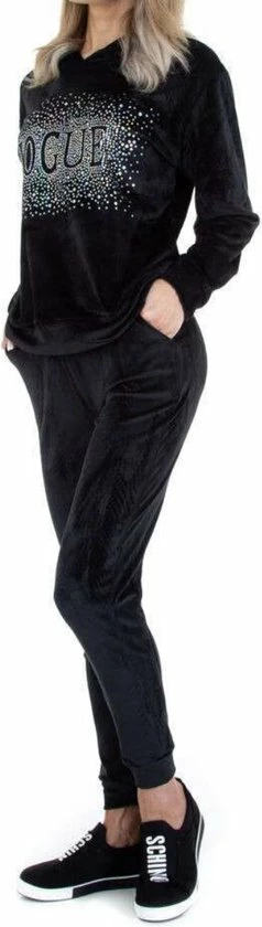 Merkloos Dames Huispak/vrijetijdspak Velours Met Palletjes S/M Zwart/groen 3 Merkloos Dames Huispak/vrijetijdspak Velours Met Palletjes S/M Zwart/groen - Afbeelding 3