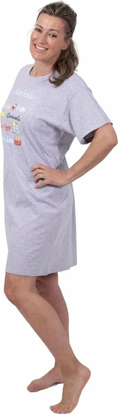Amantes Dames Nachthemd Katoen Grijs Melange - Korte Mouw Ronde Hals - Maat XL 3 Amantes Dames Nachthemd Katoen Grijs Melange - Korte Mouw Ronde Hals - Maat XL - Afbeelding 3