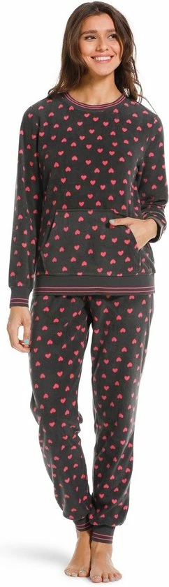 Rebelle Dames Pyjama Fleece - Pink Love - 48 - Grijs 1 Rebelle Dames Pyjama Fleece - Pink Love - 48 - Grijs