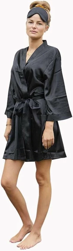 Merkloos Badjas Kimono Satijn Dames -100% Polyester Satijn – Zwarte Kamerjas - One Size (36-42) 5 Merkloos Badjas Kimono Satijn Dames -100% Polyester Satijn – Zwarte Kamerjas - One Size (36-42) - Afbeelding 5