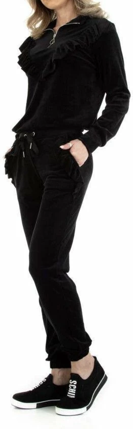 Merkloos Dames Huispak/vrijetijdspak Velours Bewerkt Met Ruches S Zwart 2 Merkloos Dames Huispak/vrijetijdspak Velours Bewerkt Met Ruches S Zwart - Afbeelding 2