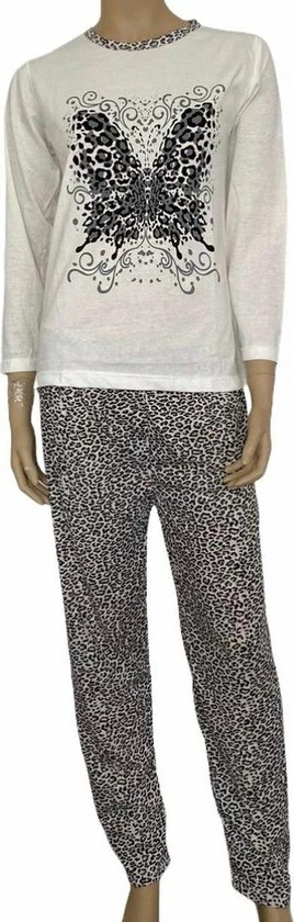 Merkloos Dames Pyjamaset Met Panterprint/vlinderafbeelding M 34-36 Wit/zwart 1 Merkloos Dames Pyjamaset Met Panterprint/vlinderafbeelding M 34-36 Wit/zwart