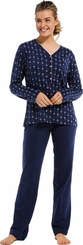 Pastunette Blauwe Katoenen Dames Pyjama 2 Pastunette Blauwe Katoenen Dames Pyjama - Afbeelding 2