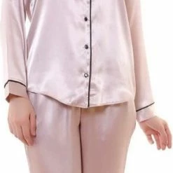 Merkloos Satijn Dames Pyjama Set Oudroze Maat S