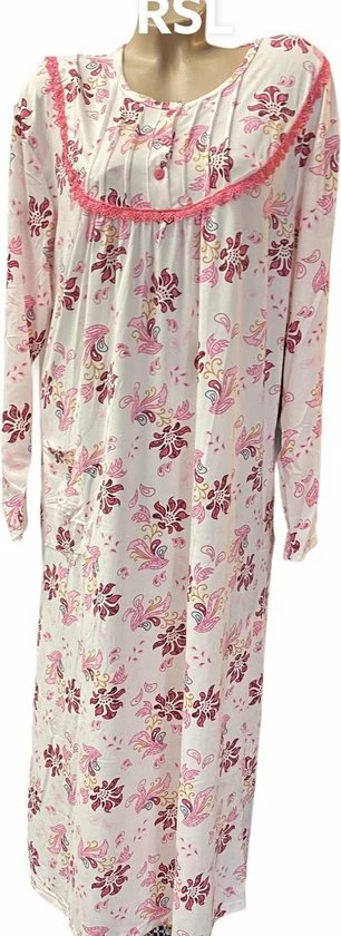 Merkloos Dames Lang Nachthemd Met Lange Mouwen XXL 44-48 Wit/roze 2 Merkloos Dames Lang Nachthemd Met Lange Mouwen XXL 44-48 Wit/roze - Afbeelding 2