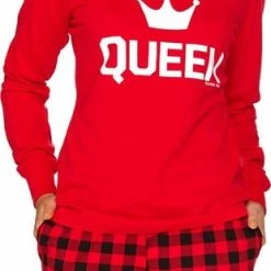 Doctor Nap Katoenen Pyjama Dames Volwassenen | Lange Mouw Lange Broek | Winter Pyama Dames Volwassenen | Matching Gezin Pyjama | Kerst Pyjama | Queen Rood PB.9748 - L