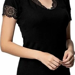 Merkloos DONEX-Dames Nachtjapon Tuniek Van Kant-Nachthemd Voor Dames-cadeau Voor Dames-zwart-XL