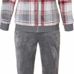 Merkloos Pasha Dames Huispak Fleece | MAAT 40 | Ruit | Rood/grijs