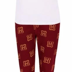 Wit-bordeauxrode Damespyjama, Lange Broek Harry Potter / XL