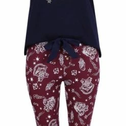 Marineblauwe-bordeauxrode Pyjama Voor Dames + Slaapmasker Harry Potter MAAT S