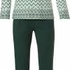 Pastunette Groene, Katoenen Dames Pyjama Met Lange Mouwen En Knoopjes 'soft & Pure Patterned Lines'