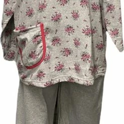 Merkloos Dames Pyjamaset Flanel Met Bloemenprint L Grijs/roze