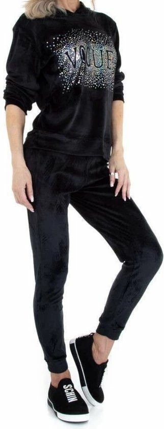 Merkloos Dames Huispak/vrijetijdspak Velours Met Palletjes S/M Zwart/groen 4 Merkloos Dames Huispak/vrijetijdspak Velours Met Palletjes S/M Zwart/groen - Afbeelding 4