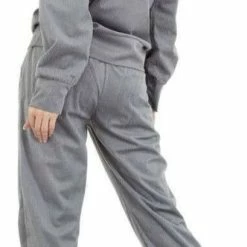 Merkloos Dames Huispak/vrijetijdspak Rib Velours Met Kraag En Ritsje S 34-36 Grijs -Pyjama-S-Dames Winkel 332x840