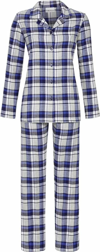 Ringella Dames Pyjama Flanel - Blauwe Ruit - 46 1 Ringella Dames Pyjama Flanel - Blauwe Ruit - 46