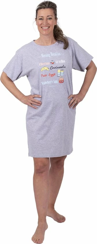 Amantes Dames Nachthemd Katoen Grijs Melange - Korte Mouw Ronde Hals - Maat XL 1 Amantes Dames Nachthemd Katoen Grijs Melange - Korte Mouw Ronde Hals - Maat XL
