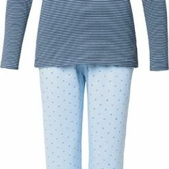 By Louise Dames Pyjama Set Lang Katoen Gestreept Blauw - Maat L