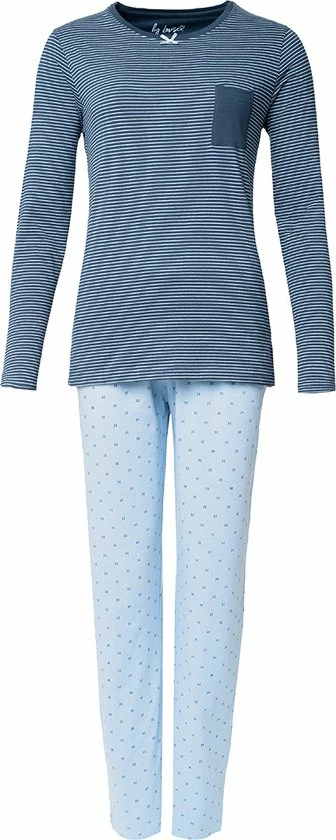 By Louise Dames Pyjama Set Lang Katoen Gestreept Blauw - Maat L 1 By Louise Dames Pyjama Set Lang Katoen Gestreept Blauw - Maat L