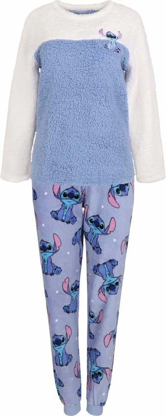 DISNEY Stitch - Warme Fleece Damespyjama, Lange Broek, Blauw / M 1 DISNEY Stitch - Warme Fleece Damespyjama, Lange Broek, Blauw / M