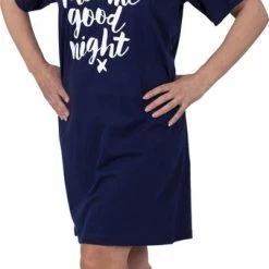 Amantes Dames Nachthemd Katoen Navy Blauw - Korte Mouw Ronde Hals - Maat L