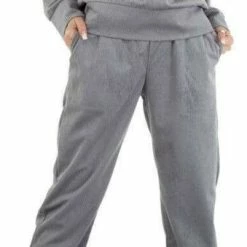 Merkloos Dames Huispak/vrijetijdspak Rib Velours Met Kraag En Ritsje S 34-36 Grijs