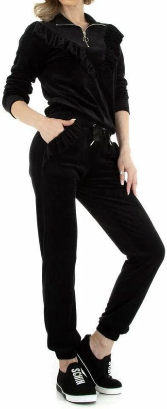 Merkloos Dames Huispak/vrijetijdspak Velours Bewerkt Met Ruches S Zwart 4 Merkloos Dames Huispak/vrijetijdspak Velours Bewerkt Met Ruches S Zwart - Afbeelding 4