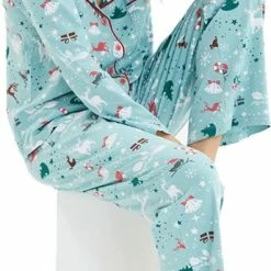 Merkloos Turquoise Kerst Thema Gebreide Pyjama Set, Christmas Pyjama Set ,kerstcadeau Voor Haar (L) -Pyjama-S-Dames Winkel 345x840