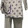 Merkloos Dames Pyjamaset Flanel Met Bloemenprint L Grijs/paars