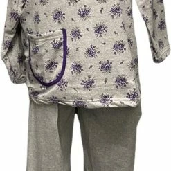 Merkloos Dames Pyjamaset Flanel Met Bloemenprint XXL Grijs/paars