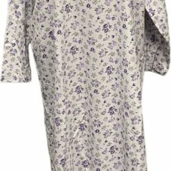Merkloos Dames Flanel Nachthemd Lang Model Met Bloemenprint XXL Wit/paars