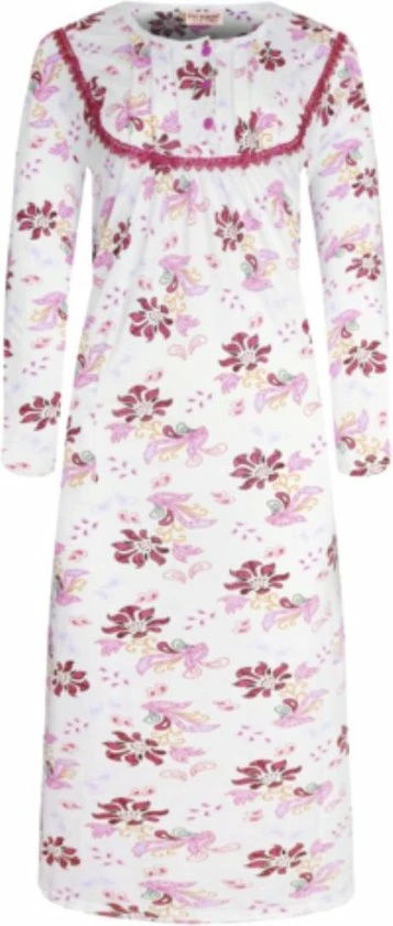 Merkloos Dames Lang Nachthemd Met Lange Mouwen XXL 44-48 Wit/roze 1 Merkloos Dames Lang Nachthemd Met Lange Mouwen XXL 44-48 Wit/roze