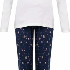 Happy Shorts Dames Kerst Pyjama Shirt + Broek Gingerbread Wit / Blauw - Maat M
