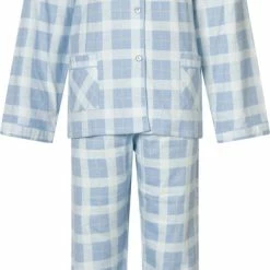 Lunatex Dames Pyjama Flanel | MAAT L | Ruit | Grijsblauw