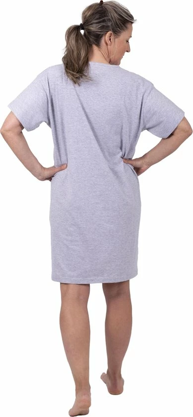 Amantes Dames Nachthemd Katoen Grijs Melange - Korte Mouw Ronde Hals - Maat XL 2 Amantes Dames Nachthemd Katoen Grijs Melange - Korte Mouw Ronde Hals - Maat XL - Afbeelding 2