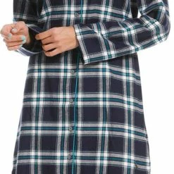 Rebelle Dames Nachthemd Flanel L/M - 90CM- Blue Square - 38