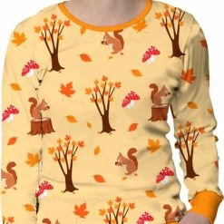 Happy Pyjamas Happy Pyjama's - Paddestoelen, Eekhoorns En Herfstbladeren - Pyama Dames Volwassenen - Premium Zacht Katoen - Maat XXL (XS-XXL)