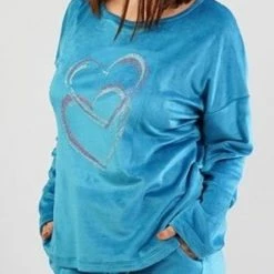 Vienetta | Warme Winter Pyjama Dames | Zacht Velours | Lange Mouw Lange Broek | Blauw | Grote Maten 1XL -Pyjama-S-Dames Winkel 406x840