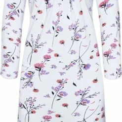 Merkloos Dames Nachthemd 6994 100CM 140GSM Lange Mouw XXL Wit/roze/paars