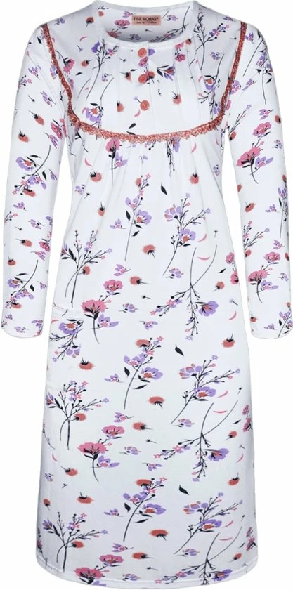 Merkloos Dames Nachthemd 6994 100CM 140GSM Lange Mouw XXL Wit/roze/paars 1 Merkloos Dames Nachthemd 6994 100CM 140GSM Lange Mouw XXL Wit/roze/paars