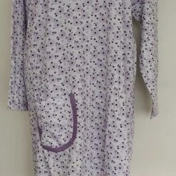 Merkloos Dames Flanel Nachthemd Lange Mouw Met Bloemenprint XXL Paars