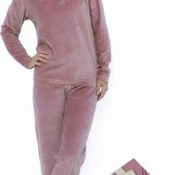 Merkloos Dames Velours Pyjama-lounge Set-huispak In Geschenkdoos, Maat L, Kleur Winter Roze - Super Leuk Als Sinterklaas Of Kerst Geschenk!
