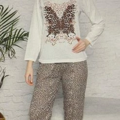 Merkloos Dames Pyjamaset Met Panterprint/vlinderafbeelding M 34-36 Wit/bruin -Pyjama-S-Dames Winkel 450x840 4