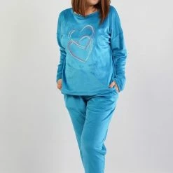 Vienetta | Warme Winter Pyjama Dames | Zacht Velours | Lange Mouw Lange Broek | Blauw | Grote Maten 1XL -Pyjama-S-Dames Winkel 472x840 2