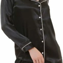 Merkloos Satijn Dames Pyjama Set Zwart Maat L