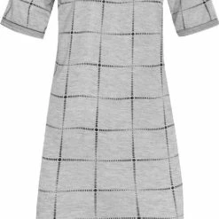 Merkloos Dames Nachthemd Korte Mouw Met Blokprint M 38-40 Grijs/zwart