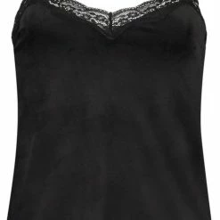 Hunkemöller Dames Nachtmode Cami Velours Lace - Zwart - Maat L
