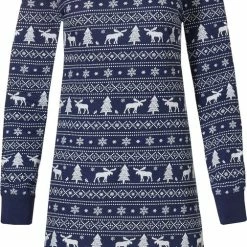 Pastunette Familie Kerst Vrouwen Nachthemd - Blauw - Maat 48