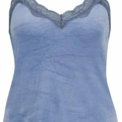 Hunkemöller Dames Nachtmode Cami Velours Lace - Blauw - Maat M