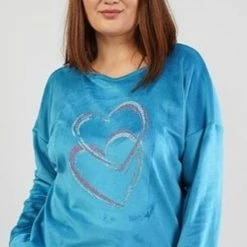 Vienetta | Warme Winter Pyjama Dames | Zacht Velours | Lange Mouw Lange Broek | Blauw | Grote Maten 1XL -Pyjama-S-Dames Winkel 512x840 1