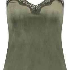 Hunkemöller Dames Nachtmode Cami Velours Lace - Groen - Maat L